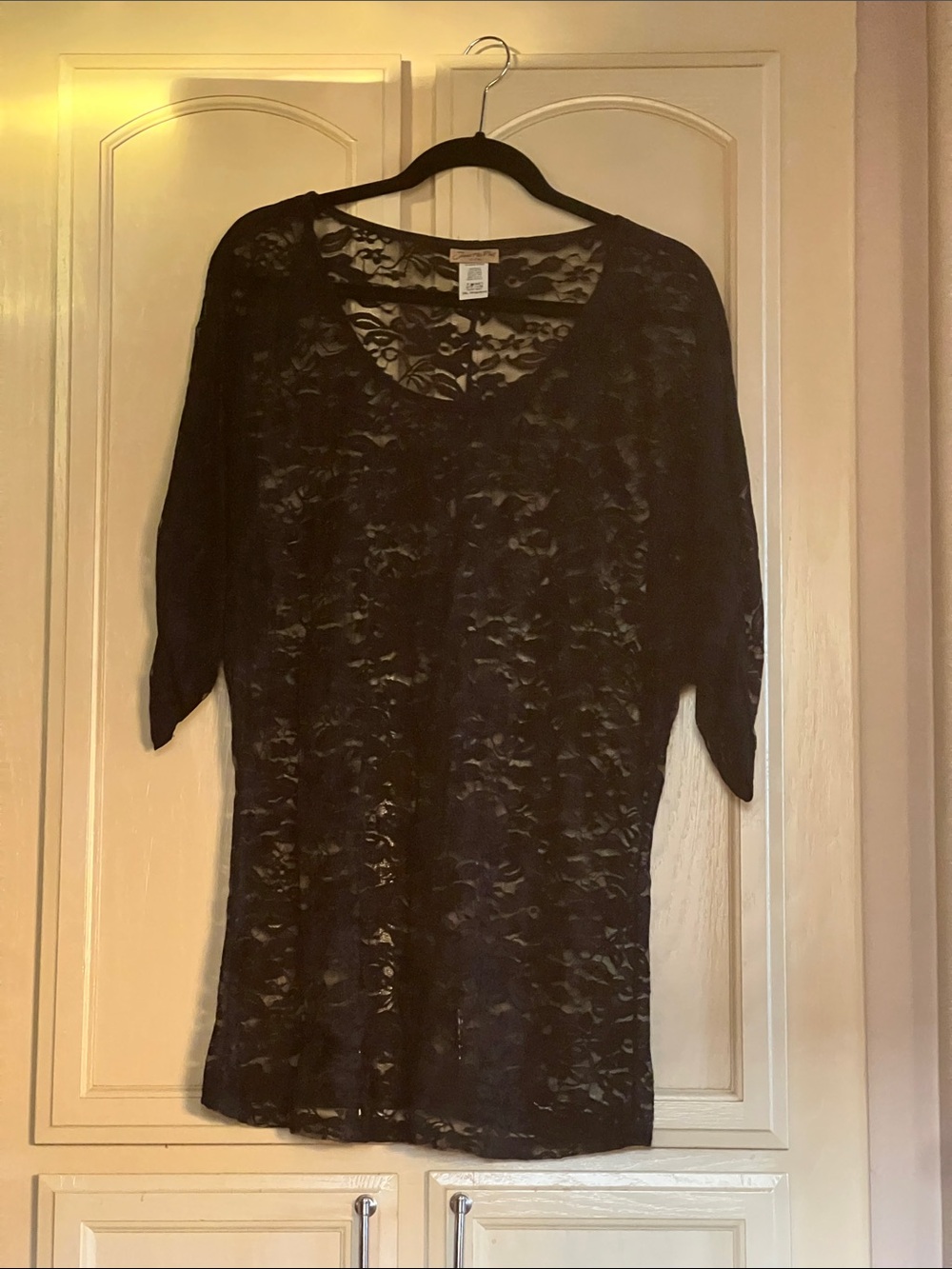 Janette Plus Black Lace Sheer Tunic Top